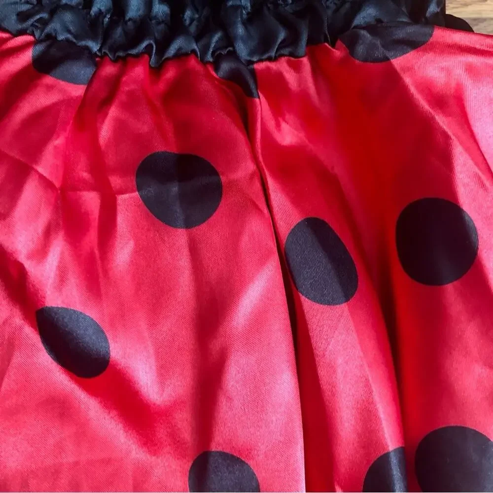 Bumble Bee Polk-a-dot Smocked Bodice Wings Red Black Dress Toddler Girl Size 2T
